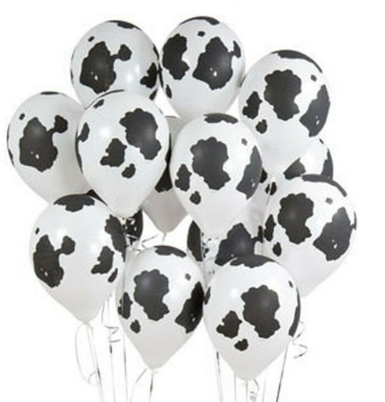 12 PACK Cow Print Balloons 12" Farm Party Decorating Barnyard Theme heifer Black Unbranded Does Not Apply