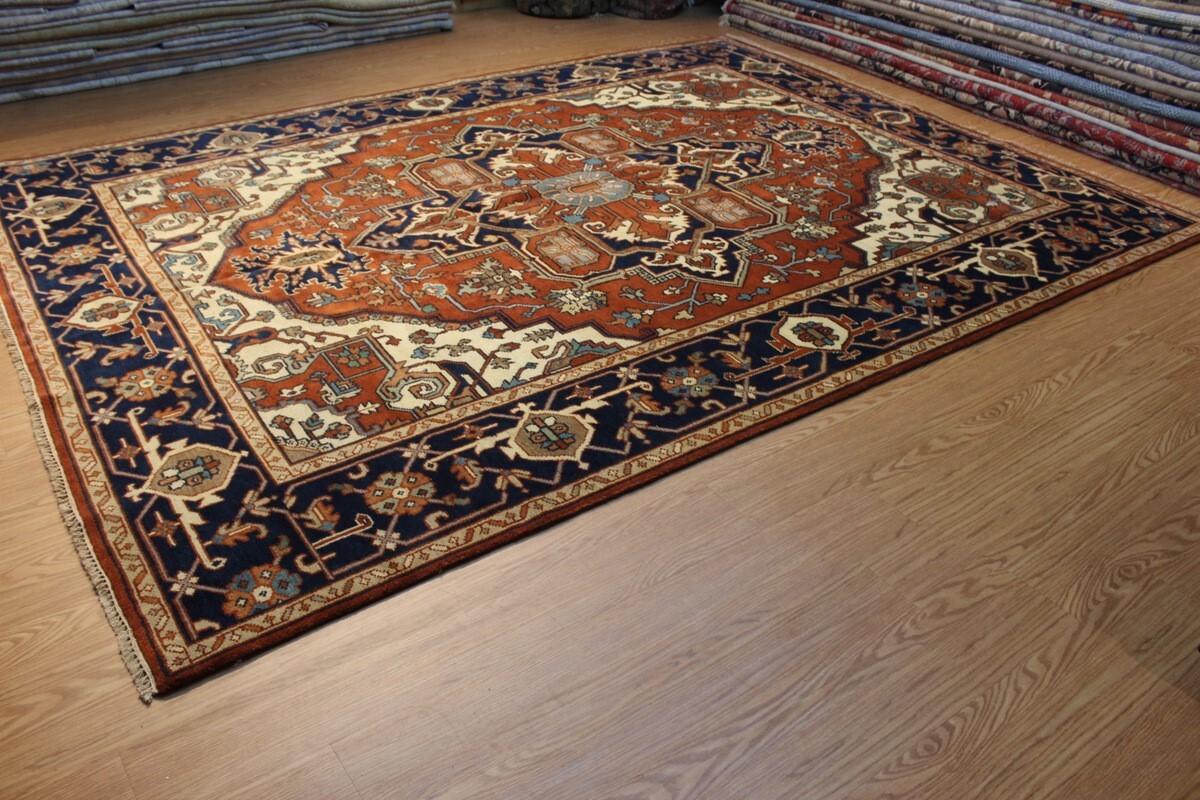 12X9_HAND-MADE_ Traditional Medallion KAZAK Design Rust Rug #5337 ***WOOL-RUG*** Pamir _PERSIAN_RUG_ - фотография #4