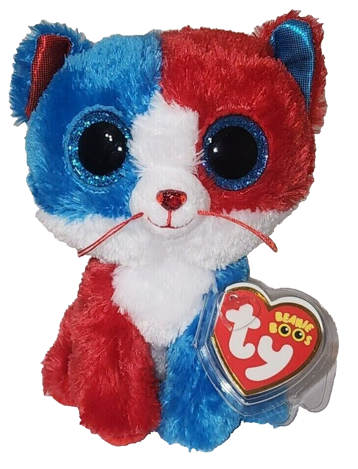 Ty Beanie Boos - FIRECRACKER the Patriotic Cat 6" (Claire's Exclusive) NEW MWMT Ty