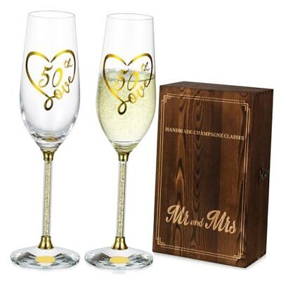  50th Anniversary Champagne Flutes: Set of 2 Crystal Toasting Glasses with Gold Does not apply Does Not Apply