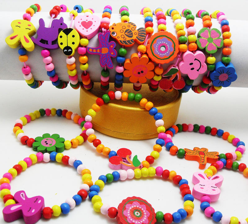 Wholesale 100pcs Kid Wood Lovely Bracelets Birthday Party Gift Favor Jewelry lot Fashion