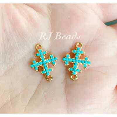 Wholesale Lot of 10! Small Turquoise Aqua Color Resin Cross Connector Links Gold RJ Beads - фотография #2