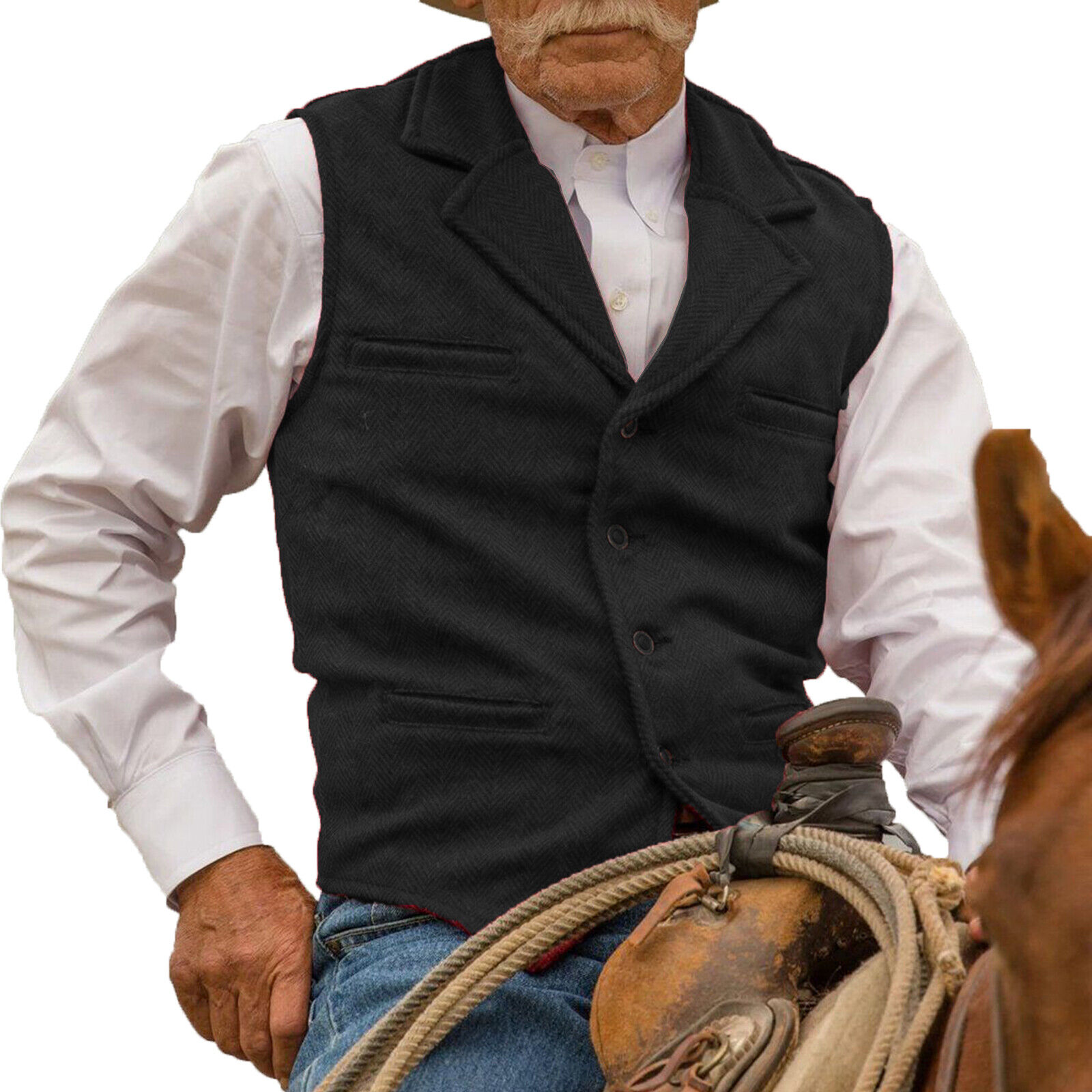 Aged Mens Vests Vintage Wesern Cowboy Mens Tweed Herringbone Vest M Large XL XXL Unbranded - фотография #8