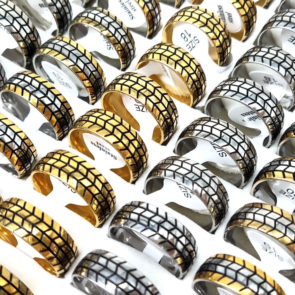 30pcs Stainless Steel Motorcycle Tire Rings For Men Hip Hop Punk Striped Ring Unbranded - фотография #4