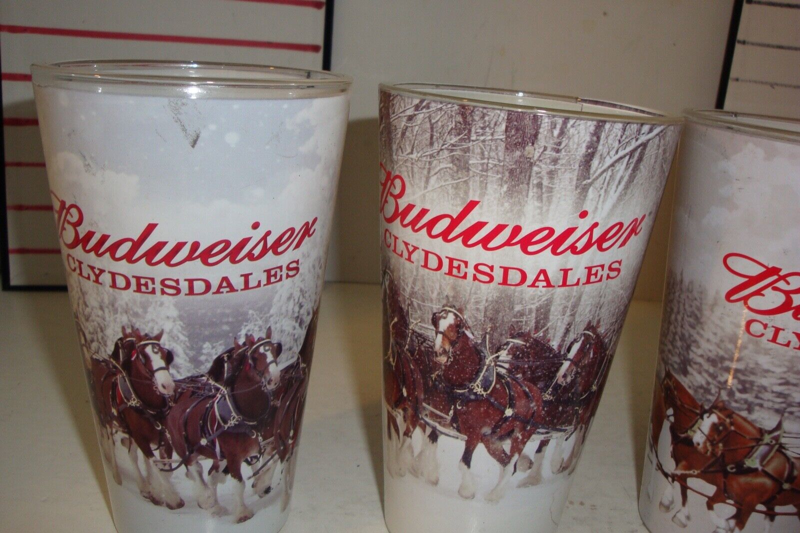 Vintage Budweiser Clydesdales pint beer glasses X 4 with Matching Coasters X 4 Budweiser - фотография #6
