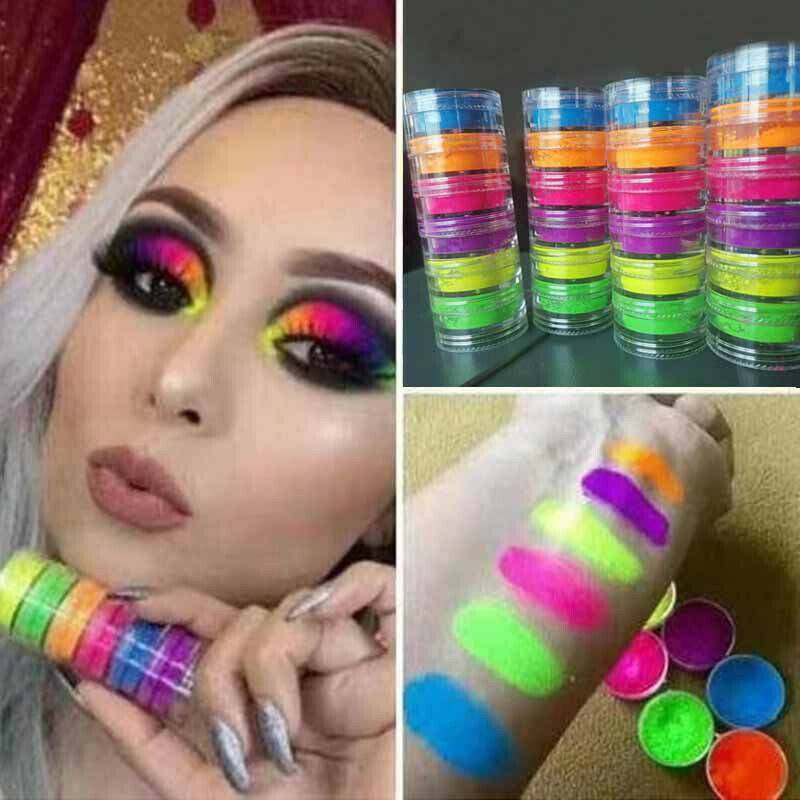 6Colors Neon Nail Art Pigment Powder-Glitter Eyeshadow Cosmetic Makeup Tool Set. Unbranded Does Not Apply - фотография #3