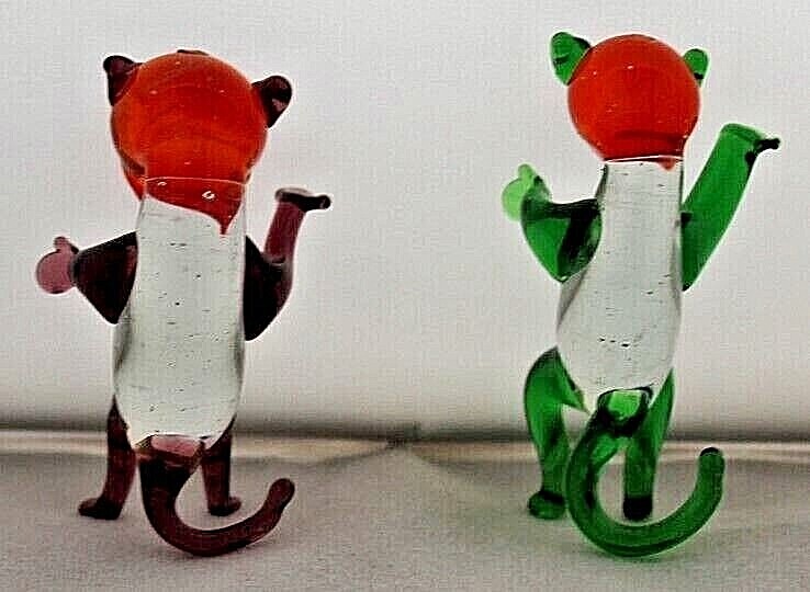 2 x Vintage, ( 1970's) Hand Made,  Art Glass Miniature Monkeys Unbranded - фотография #4