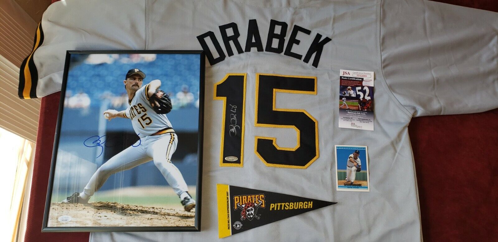 Doug Drabek LOT Signed Pittsburgh Pirates Jersey Framed 11x14 Trade Card Pennant Без бренда - фотография #2