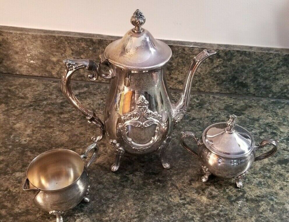 Leonard Silverplate Tea Set / Teapot, Creamer, & Sugar Bowl (Lot 122) LEONARD