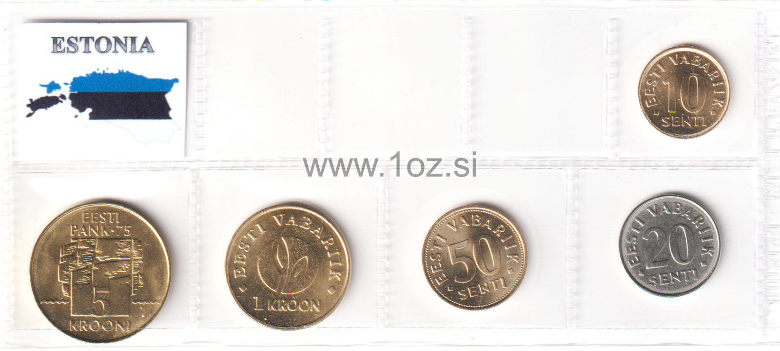 ESTONIA SET 1994 / 2008 - 5 coins (10, 20, 50 SENTI + 1, 5 KROONI) UNCIRCULATED Без бренда