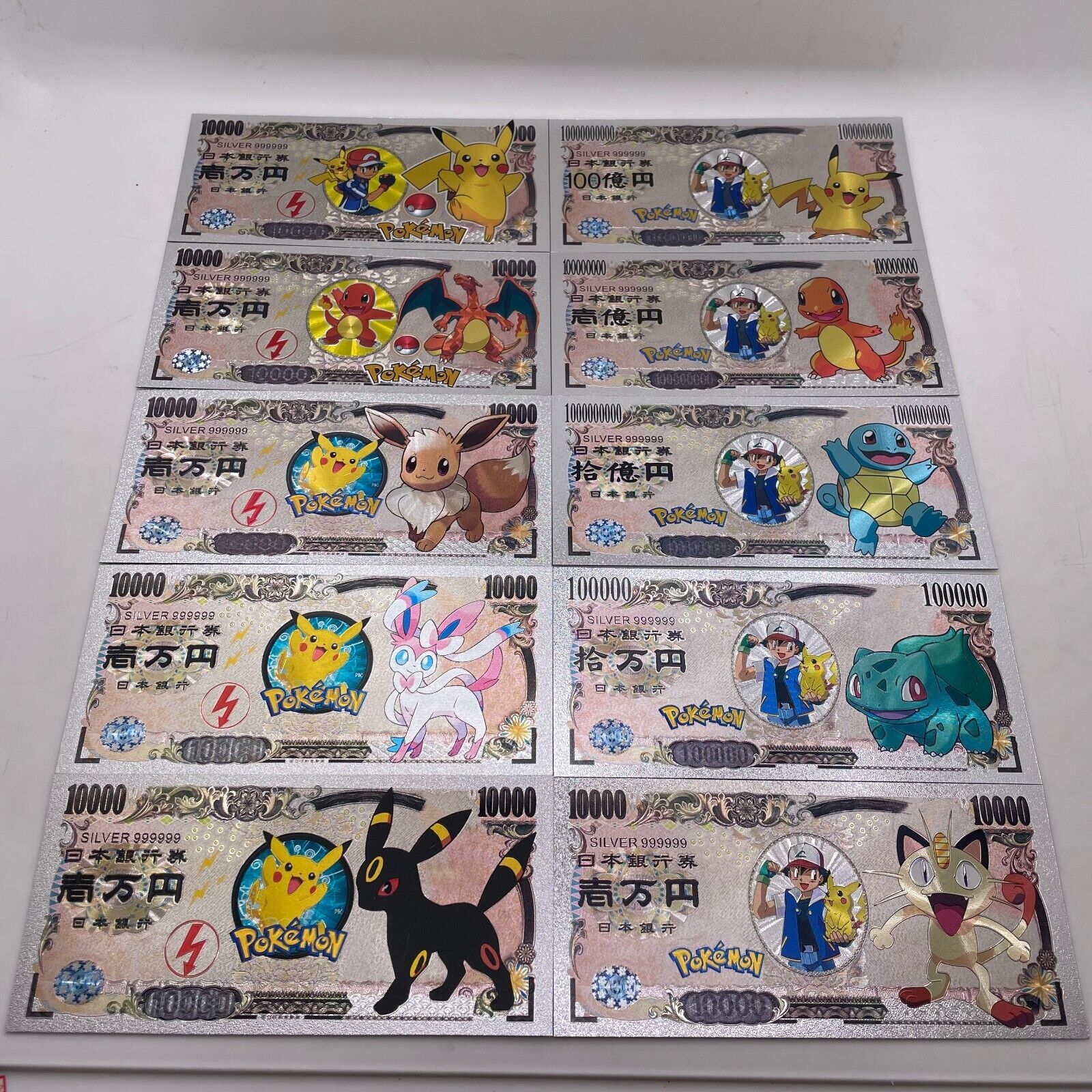 64pcs Gold Pokemon Banknote +34pcs silver Pikachu Eevee Banknote (64+34=98 pcs) Без бренда - фотография #9