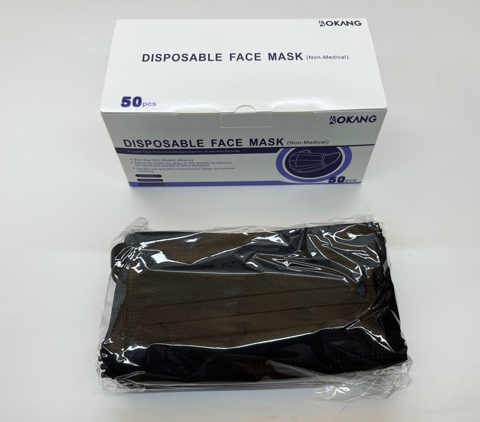 50 PCS Black Disposable Face Mask Triple Ply Ear-Loop Mouth Cover Unbranded Does Not Apply - фотография #3
