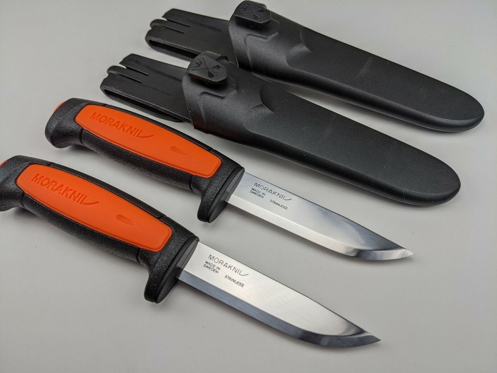 2 Pack Lot - Morakniv Basic 546 Knife & Sheath 2 Orange/Black Handle Mora Knives Morakniv