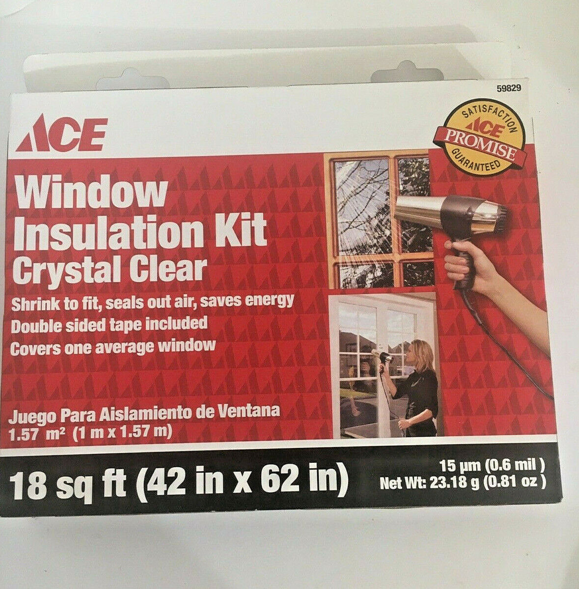 Lot Of 2 Ace Window Insulation Kit Crystal Clear 18 Sq. Ft. 42" x 62" NEW ACE