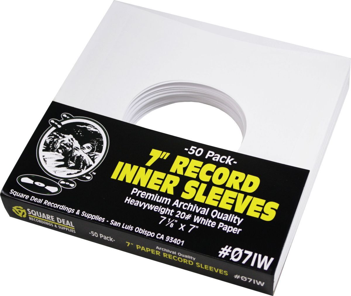 (50) 7" Record Inner Sleeves - White ARCHIVAL Paper ACID FREE 45rpm - #07IW Square Deal Recordings & Supplies 07IW