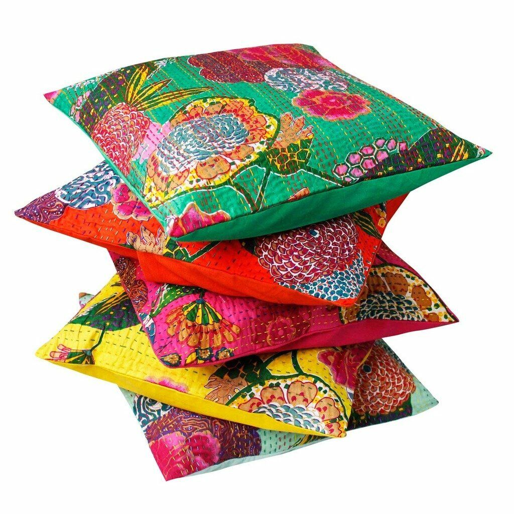 10 PC INDIAN CUSHION PILLOW COVER THROW Kantha Ethnic Floral Handmade Decor Art Handmade Does Not Apply - фотография #4