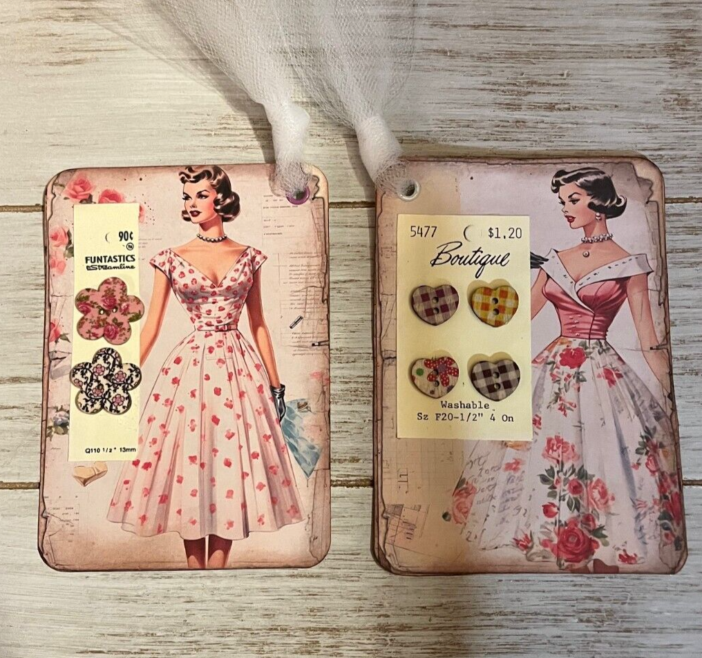4 Handmade Embellishments Tags Junk Journal Ephemera Cards Sewing Buttons Без бренда - фотография #3