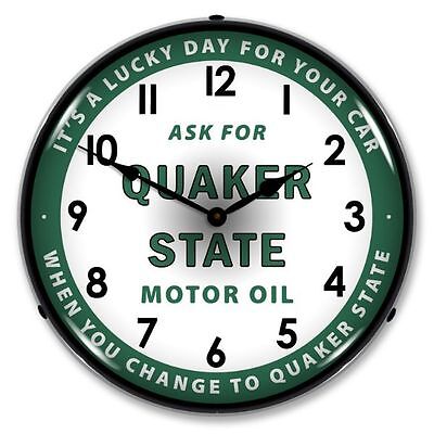 NEW QUAKER STATE MOTOR OIL  RETRO LED LIGHTED CLOCK -  FREE SHIPPING* Quaker State