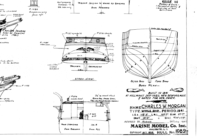 Boat Ship Model Blueprint Plans 1939 Charles W. Morgan Whaling Ship Marine Model Blueprints