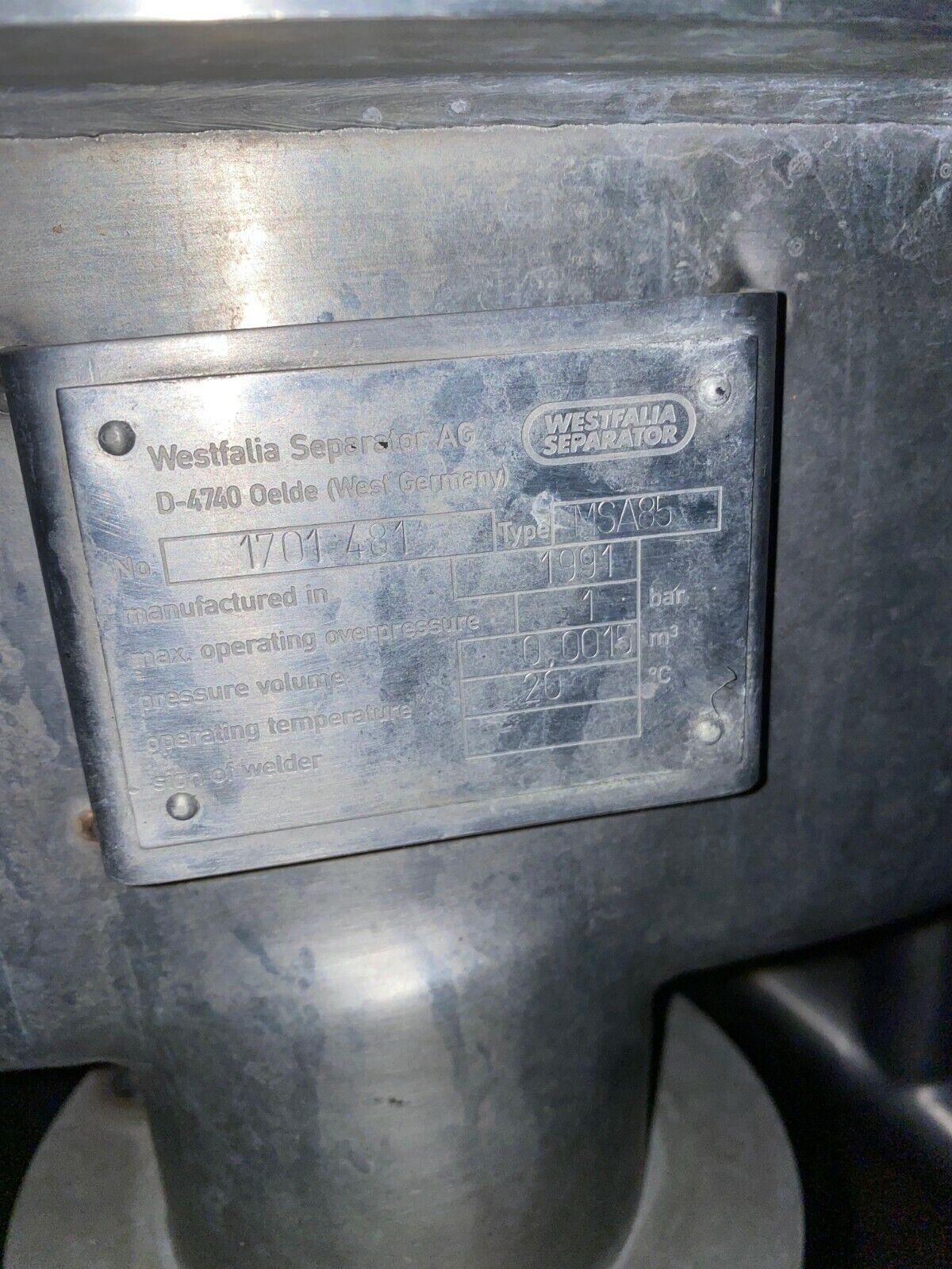 Westfalia Clarifier Centrifuge  Без бренда MSA 85-06-076 - фотография #8