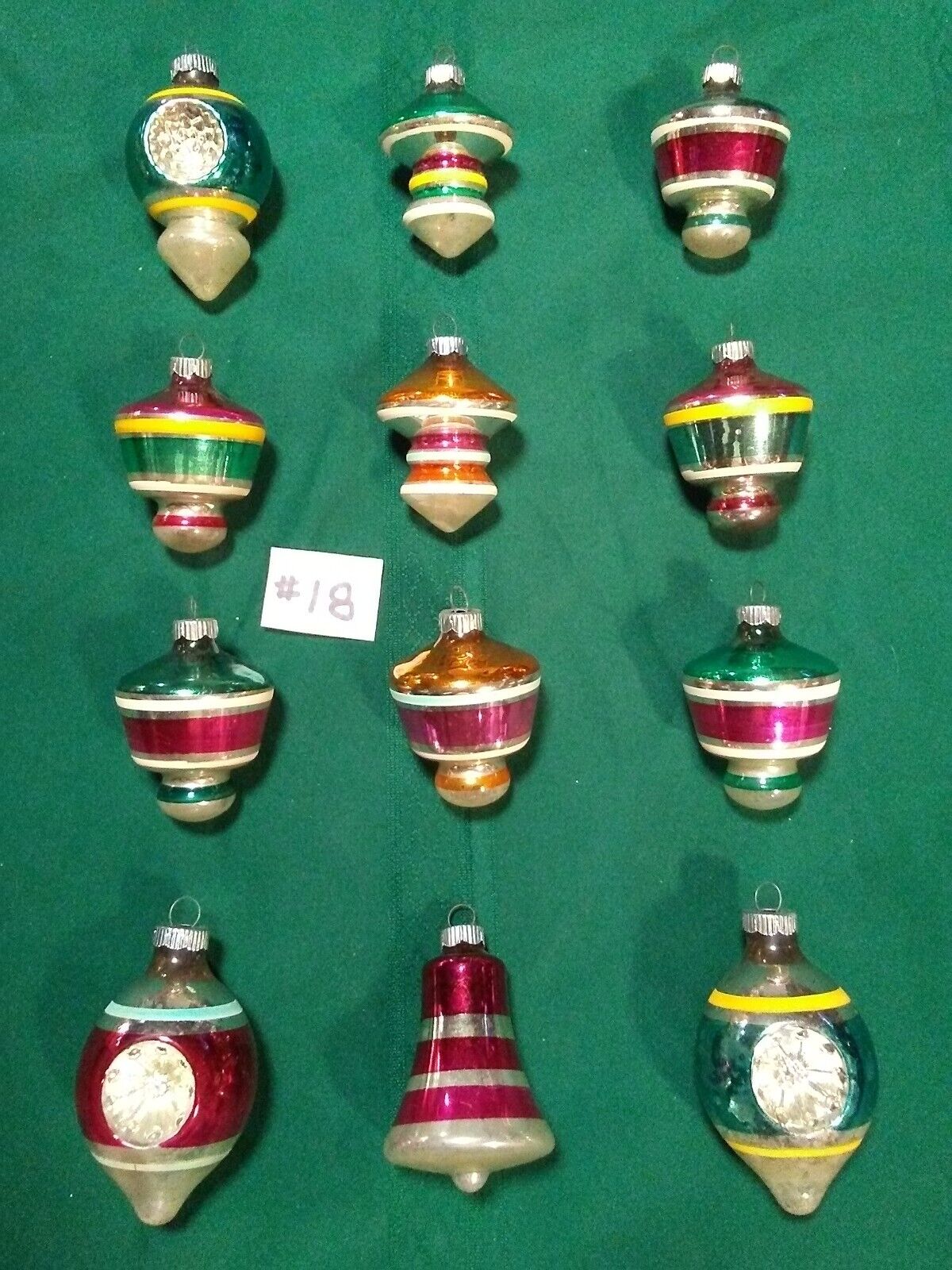 Lot of 12 Vtg Glass Double Indent Lantern Atomic Christmas Ornaments Shiny Brite Shiny Brite