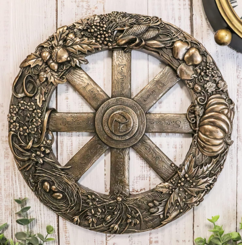 Ebros Wicca Sabbats Seasonal Wheel of the Year Wall Decor Plaque in Bronze Patin Does not apply