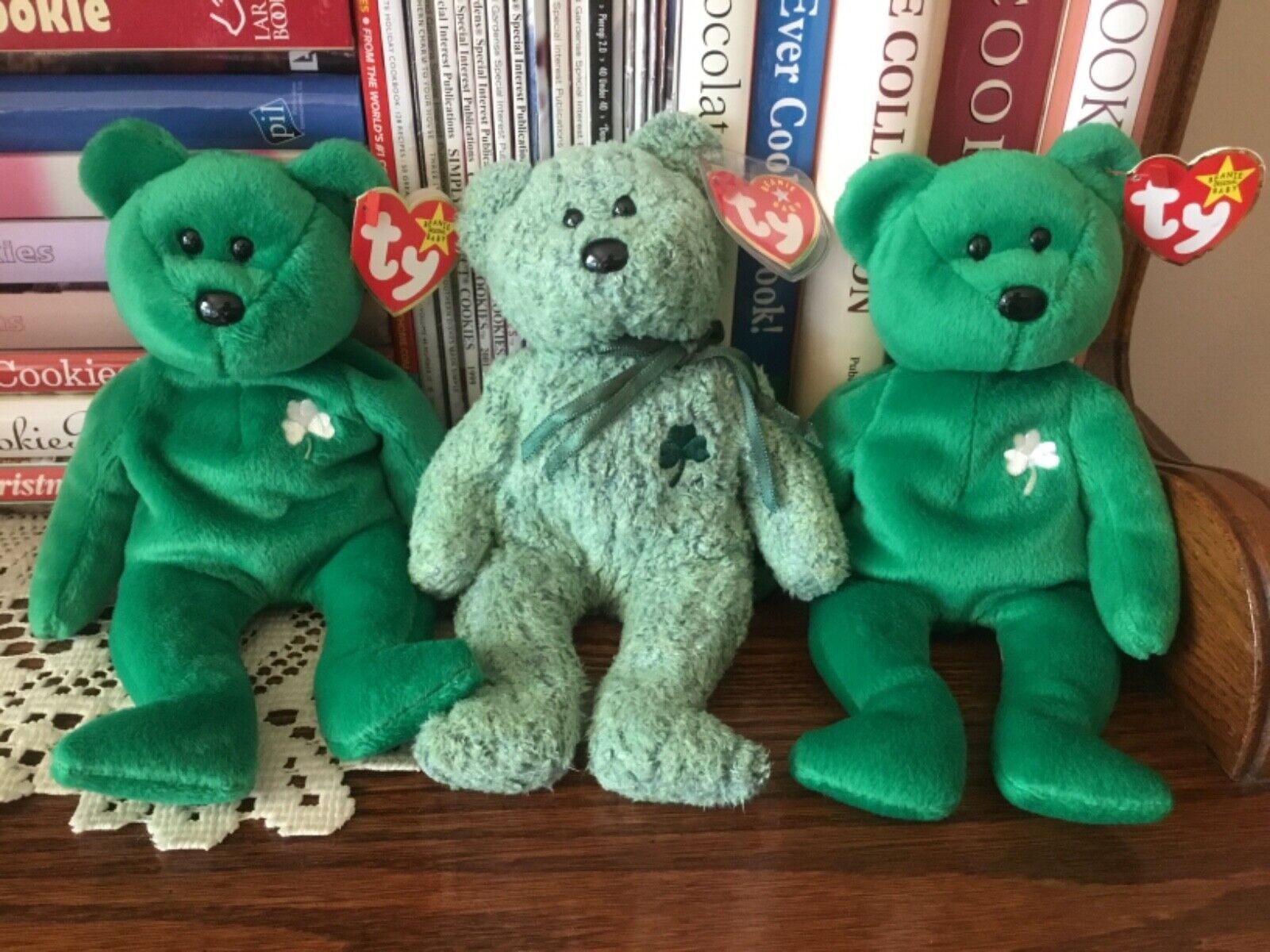 St Patrick’s Day Green Beanie Baby Bear Lot Erin Shamrock Irish Retired Ty