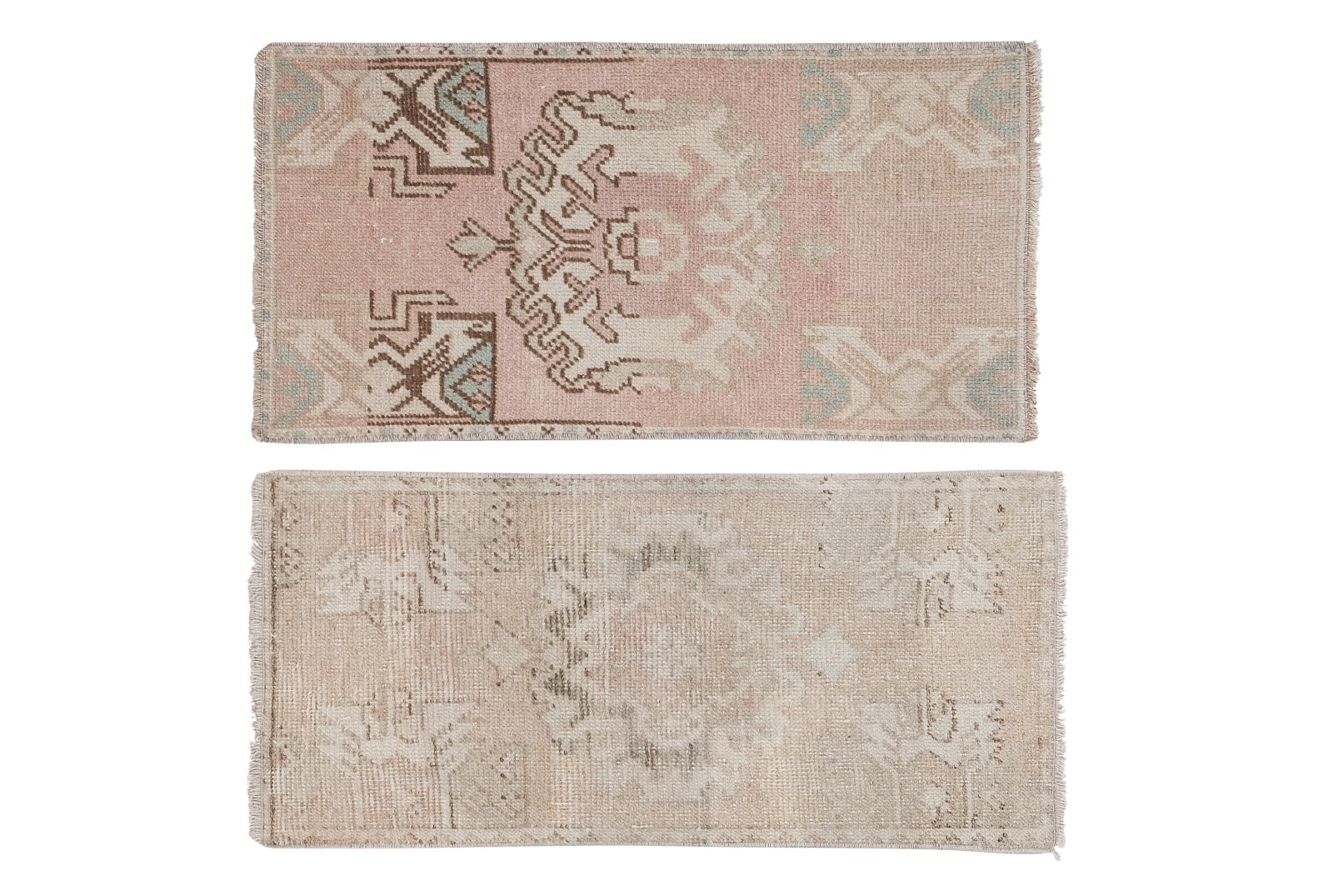 Traditional Faded Handwoven Oushak Wool Yastik Bath Mats - a Pair Handmade - фотография #2