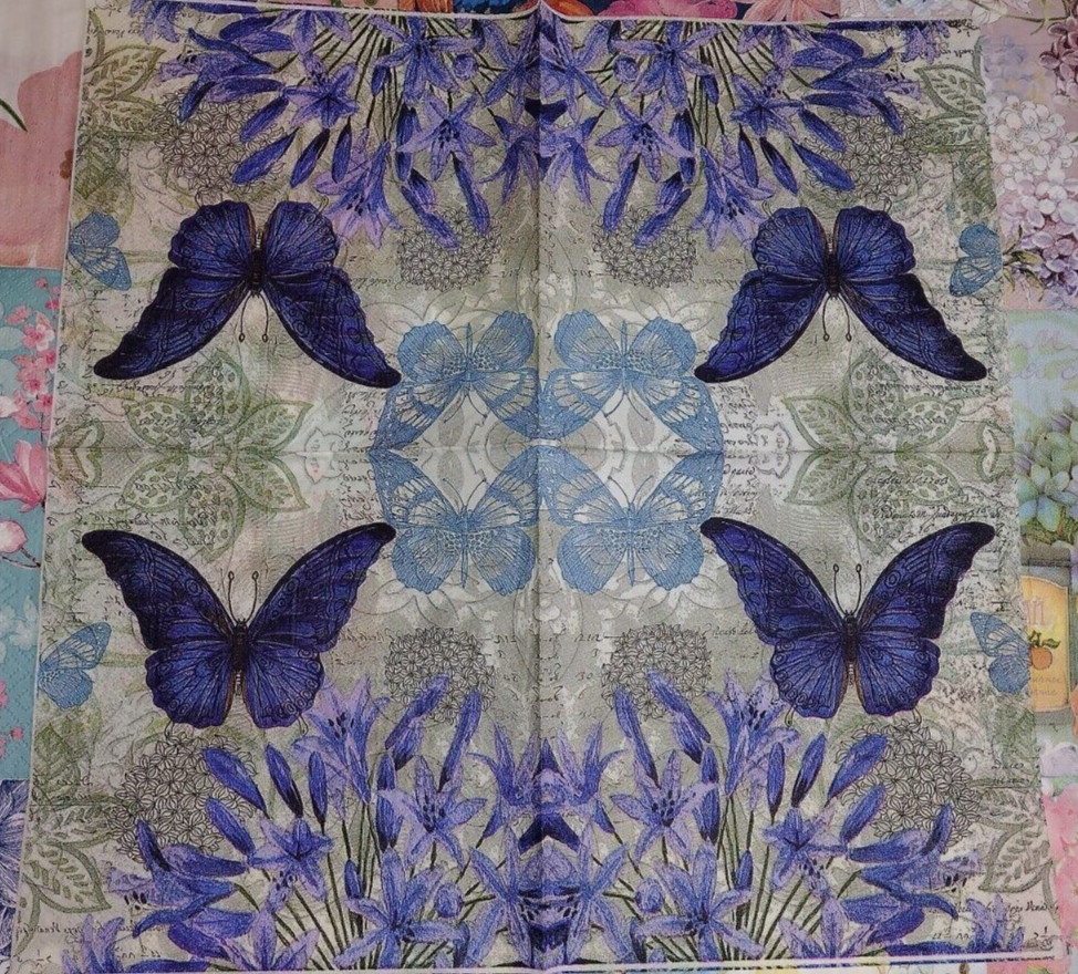 37 BLUE THEME FLORALS BUTTERFLIES ~ LOT SET MIXED Paper Napkins Decoupage Crafts Без бренда - фотография #16