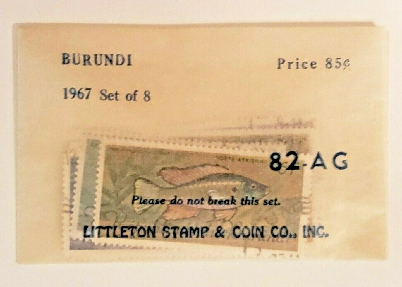 1967 Burundi Set of (8) Tropical Fauna Fish Stamps + Original Littleton Envelope Без бренда - фотография #7