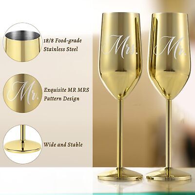 Engagement Gifts for Couple, Mr & Mrs 7.4oz Stainless Steel Champagne Glasses... Lifecapido - фотография #3