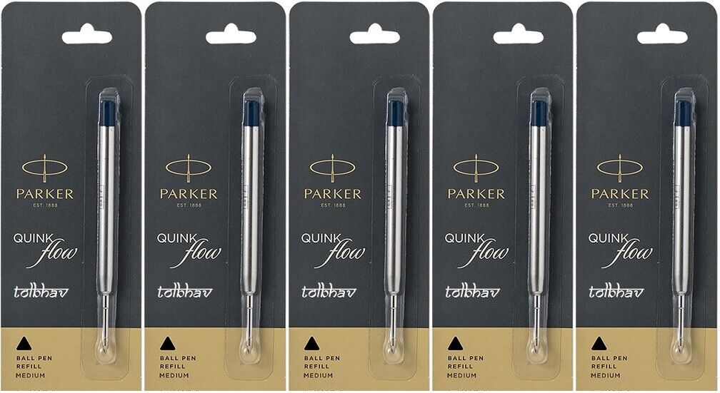 5 X Parker Quink Flow Ball Point Pen BP Refill Refills Black Ink Medium Nib New PARKER 9000017713