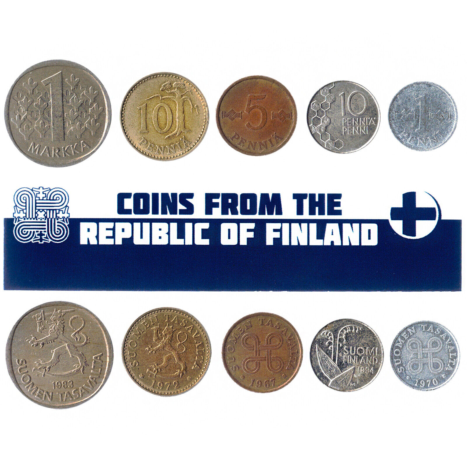 5 FINNISH COINS DIFFERENT EUROPEAN COINS FOREIGN CURRENCY, VALUABLE MONEY Без бренда