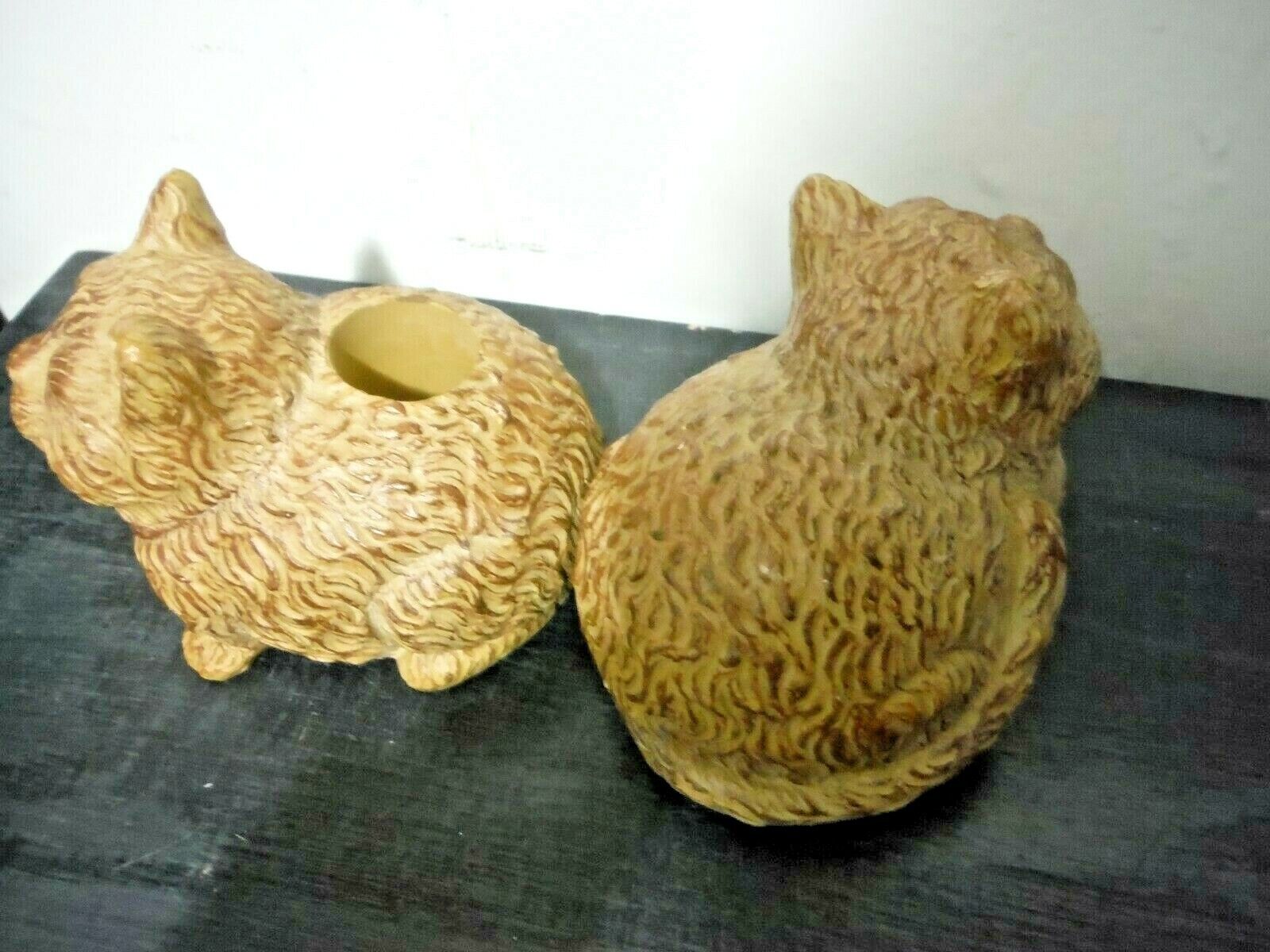Pair Happy Brown Persian Resin Cat Kitty Figurines, 1 Candle Holder Unbranded - фотография #4