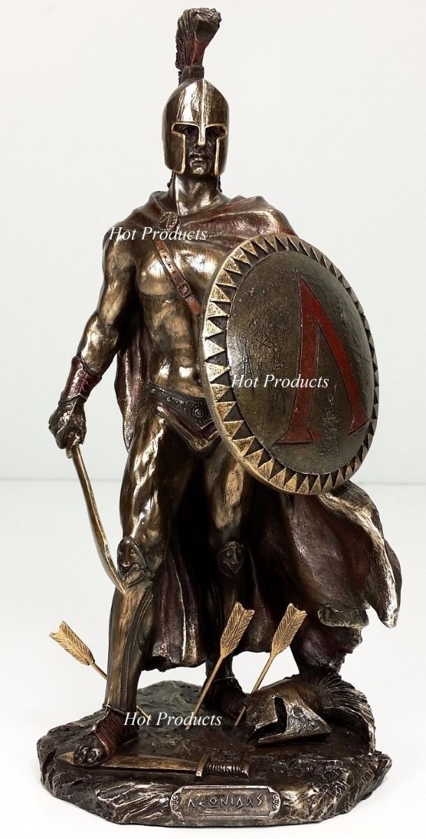 10" LEONIDAS Greek Warrior SPARTAN KING Statue Sword Hoplite Shield Bronze Color Veronese - фотография #2