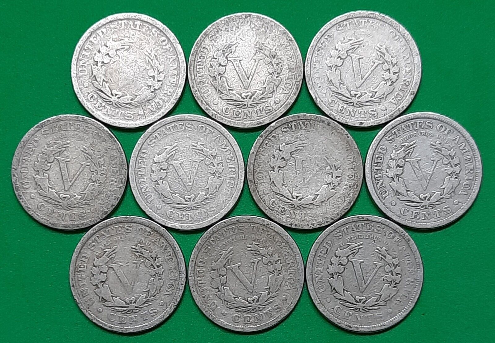 Ten Liberty V Nickels--NICE Variety of Dates! Без бренда - фотография #2