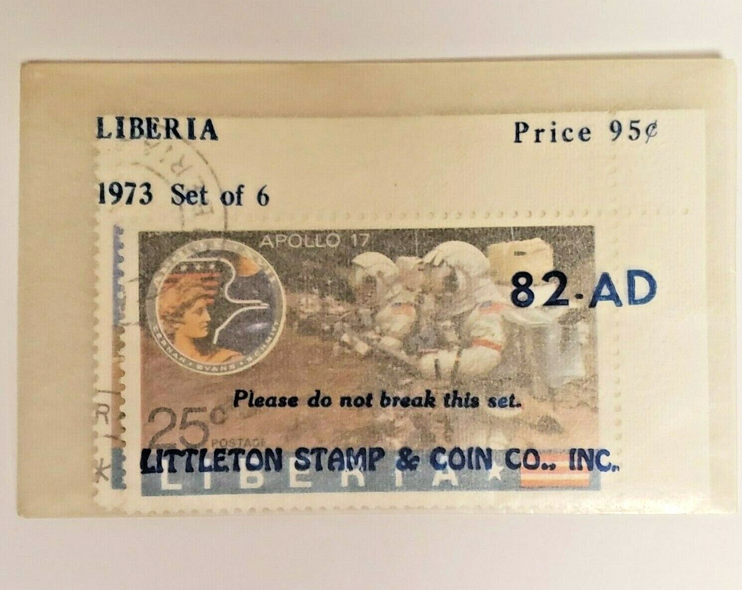 1973 Liberia APOLLO 17 Stamp Set of Six (6) - Littleton Stamp & Coin Co. 82-AD Без бренда - фотография #5