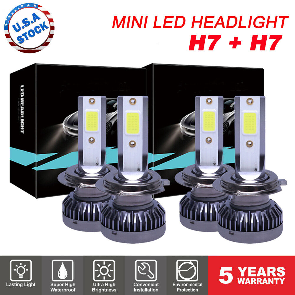 4PCS Mini H7 + H7 Combo LED Headlight Bulbs High Low Beam 240W 52000LM 6000K Kit Stone Banks MNH76KRIT