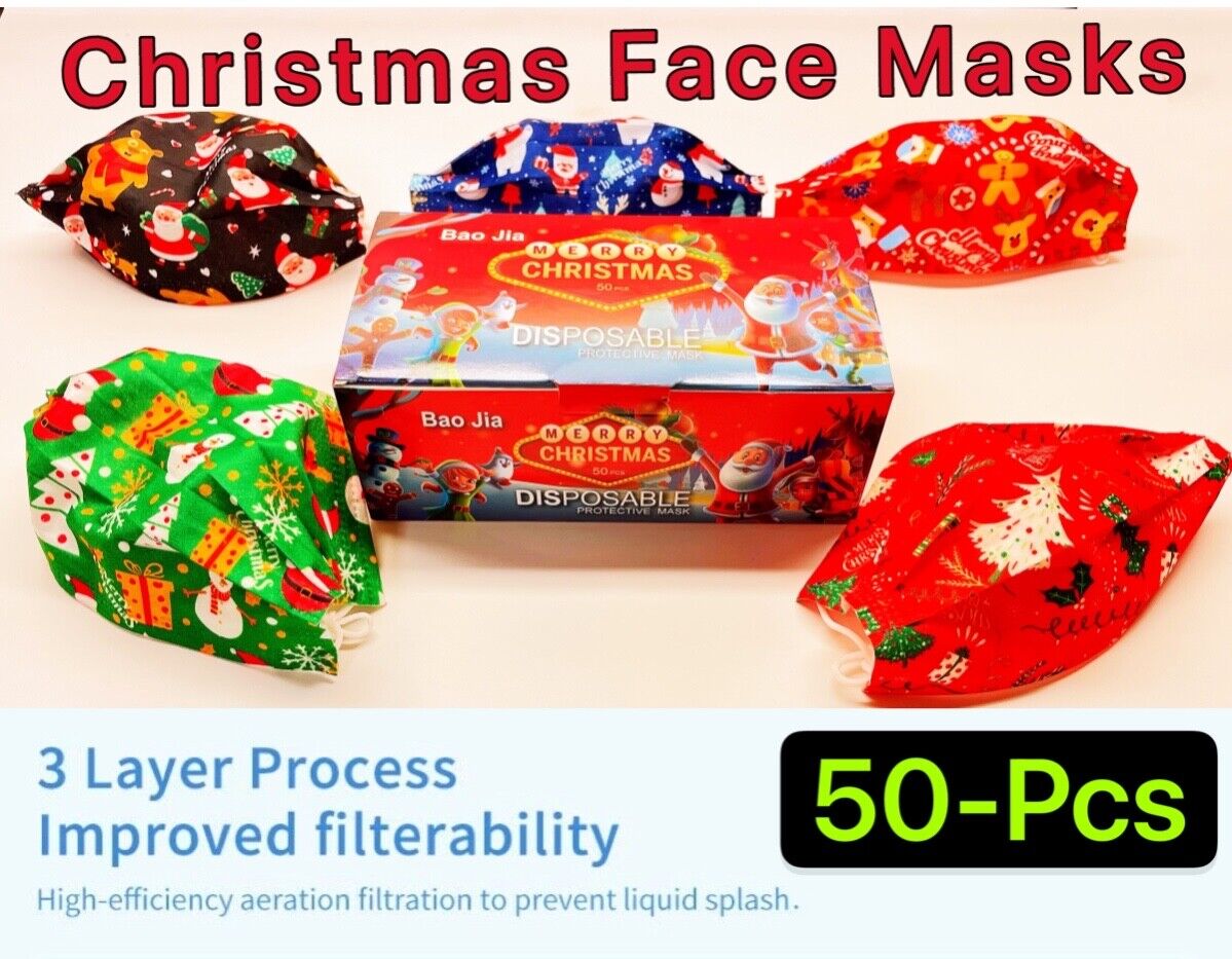 [50 Pcs] 3ply patterns Disposable Face Mask 3 Ply Earloop Christmas Mouth Cover  Unbranded Does Not Apply