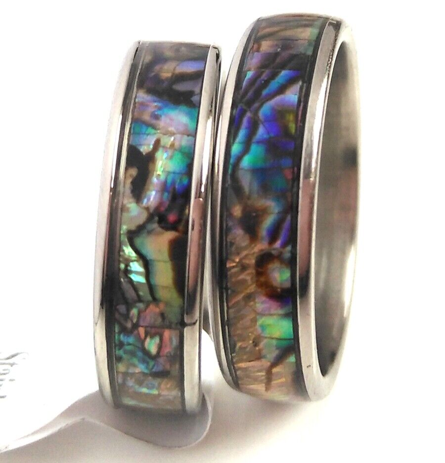 12pcs Gold & Silver Stainless Steel Abalone Shell Ring 6MM Unisex Trendy Jewelry Unbranded - фотография #3