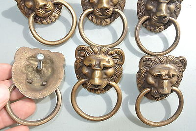6 LION pulls handles Small heavy  SOLID BRASS old style bolt house antiques B Без бренда - фотография #4
