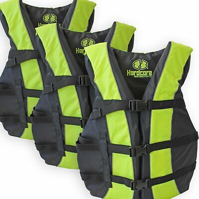 3 Pack Coast Guard Approved Life Jackets for Adults and Youth over 90 Lbs Hardcore Water Sports 85182_Yell_3pk