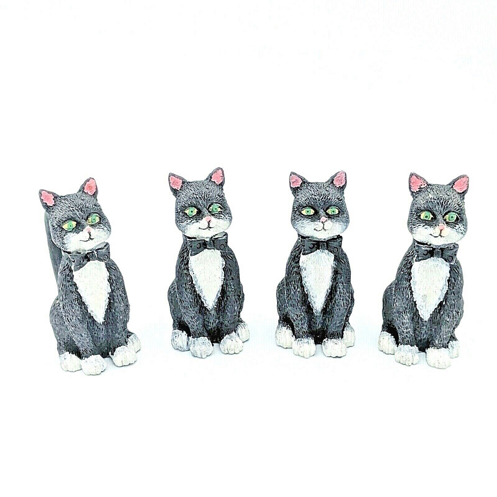 Cat Napkin Rings Set of 4 Resin Black & White Tuxedo Kitty Kitten  Без бренда - фотография #2
