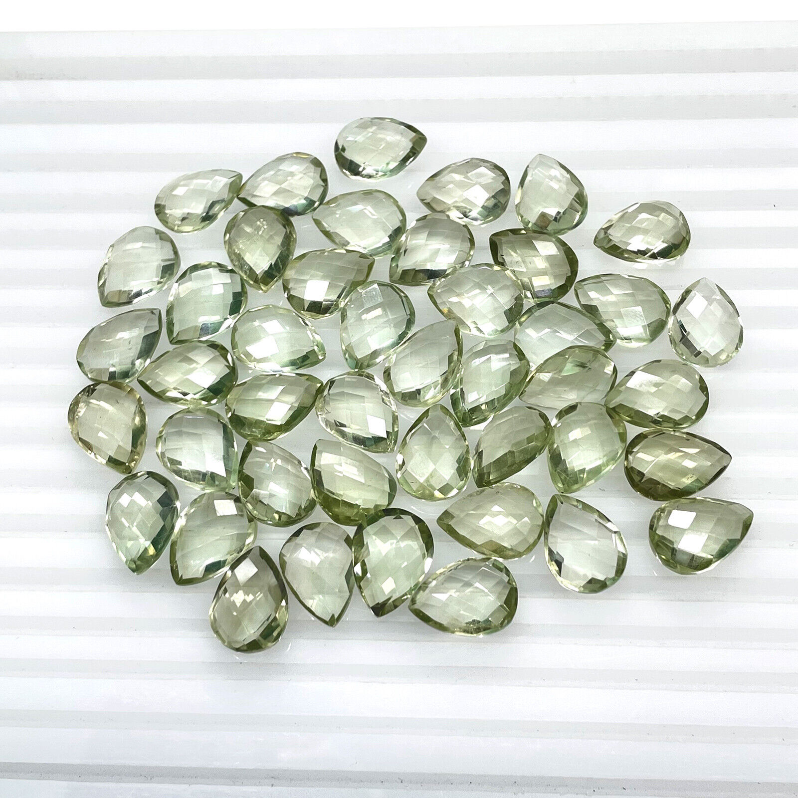 22 Pcs Natural Green Amethyst Pear Checkerboard Cut Loose Gemstones 15.6mm*12mm Selene Gems