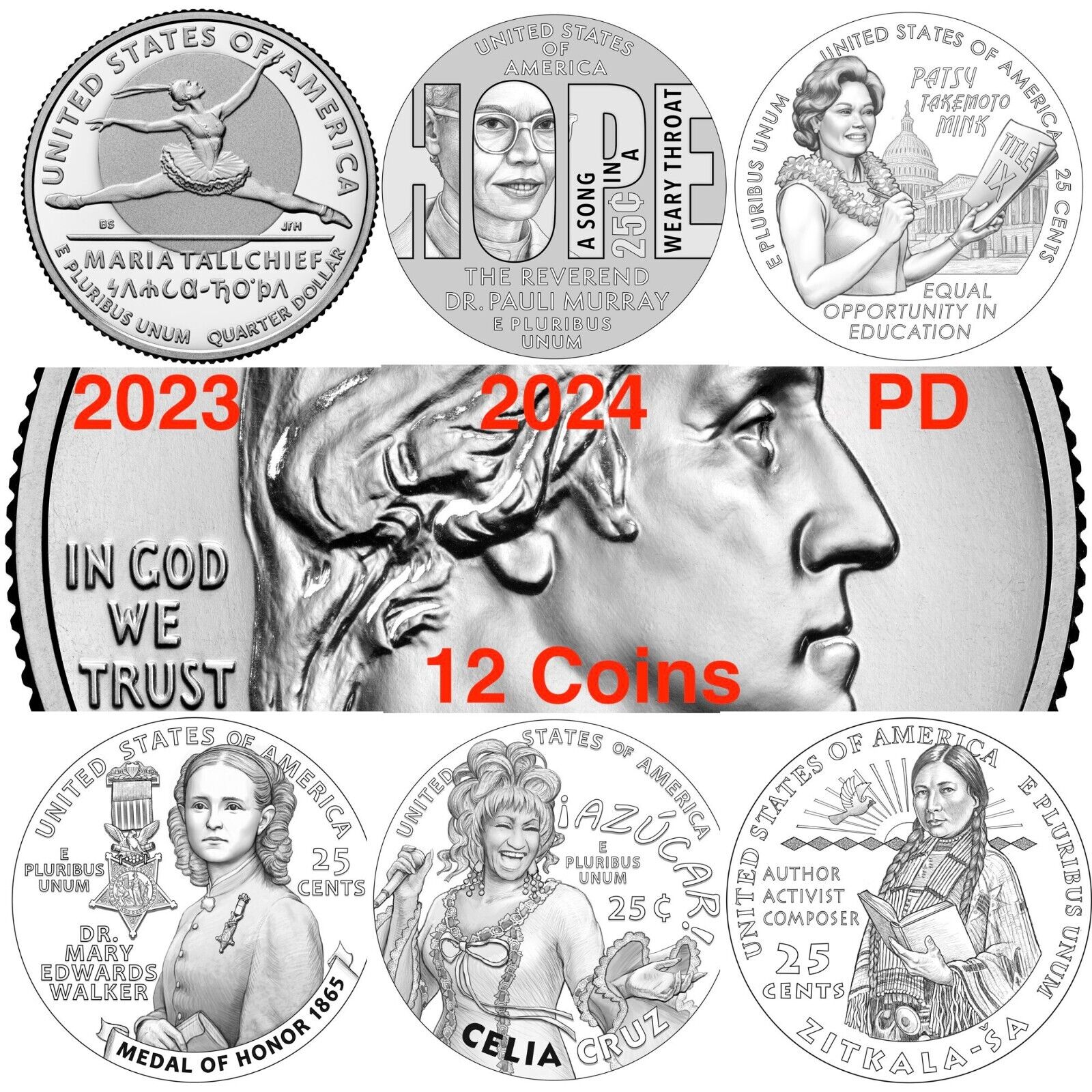 2023 P D All 10 American Women Quarters NEW 5x PD Bessie Maria Tallchief c 2024 Без бренда - фотография #2