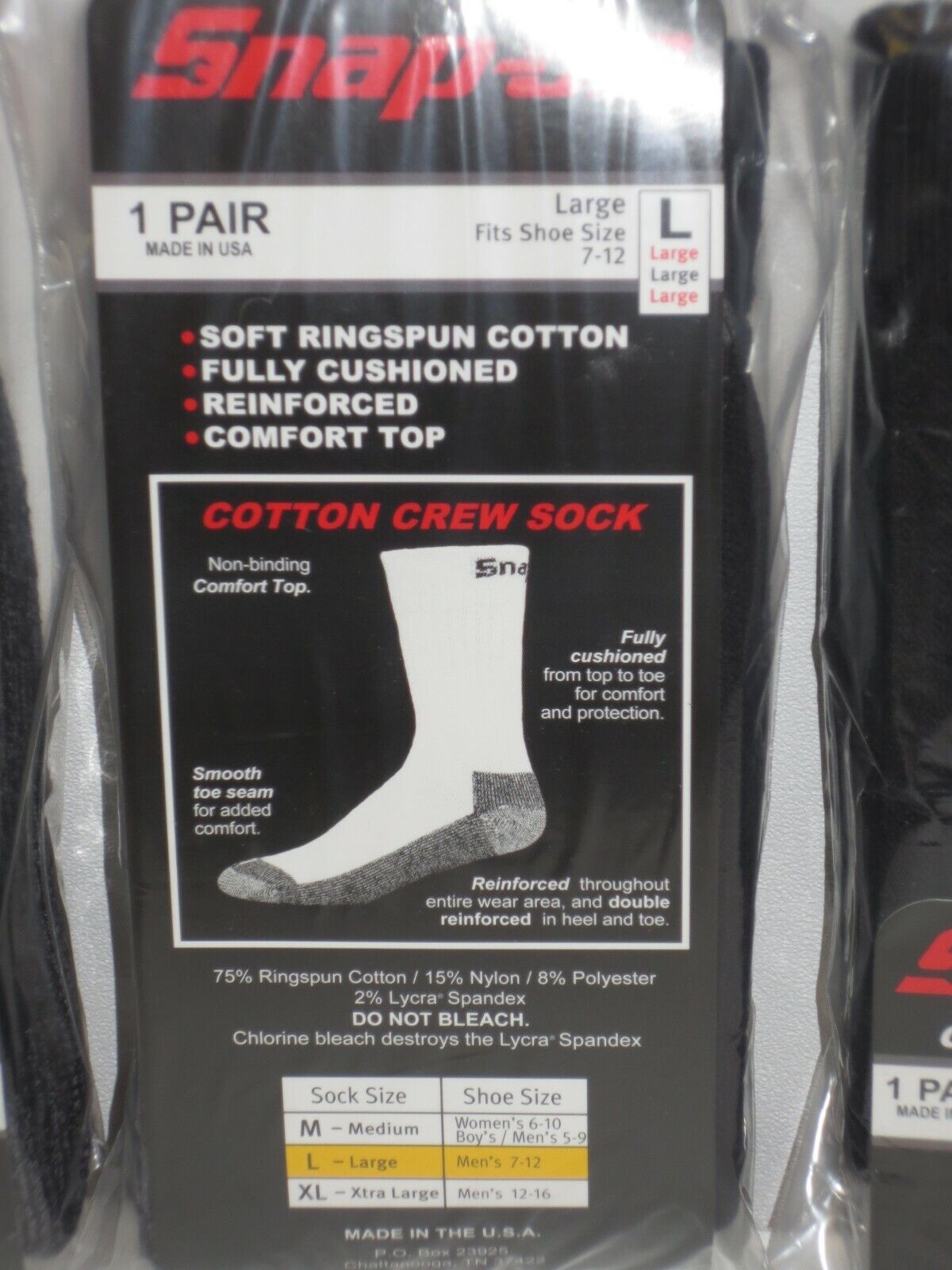 6 PAIRS - Snap-On Crew Socks Men's BLACK - LARGE ~ FREE SHIP ~ MADE IN USA *NEW* Snap-on - фотография #9