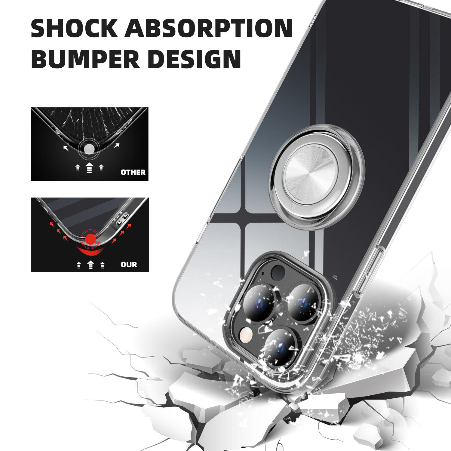 For iPhone 12 13 Pro Max Case Ring Kickstand Clear Cover/Camera/Screen Protector DONWELL MT1240013CL - фотография #8