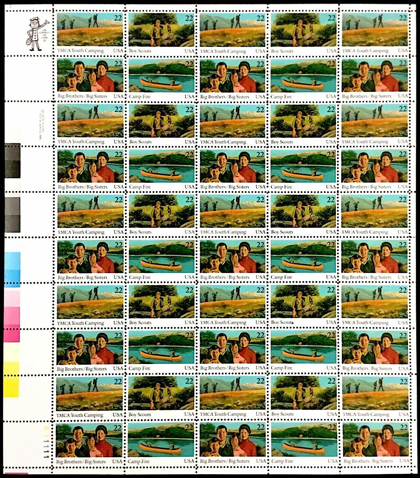 50 Mint INTERNATIONAL YOUTH YEAR STAMPS: Canoeing, Camping, Hiking, Camp Fire Без бренда - фотография #2