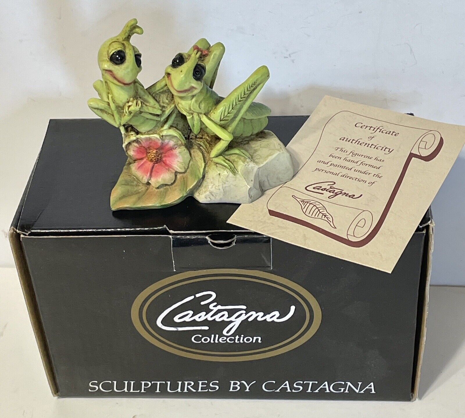 New Grasshopper Lovers Sculptures By Castagna Flower Leaf Figurine COA Без бренда - фотография #2