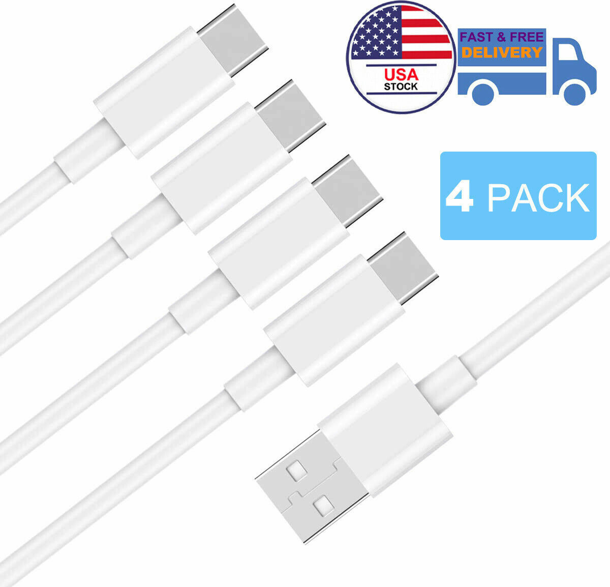 4 Pack Samsung USB C Cable Type C Fast Charger For Galaxy S8 S9 S10 Plus  Unbranded